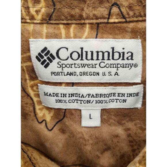 Columbia brown fish print short sleeve button up shirt in size large - Picture 3 of 3